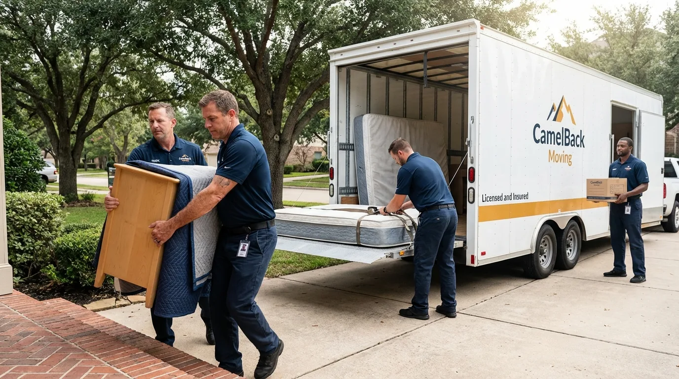 Crew loading residential truck for cross-state move from Coweta, OK