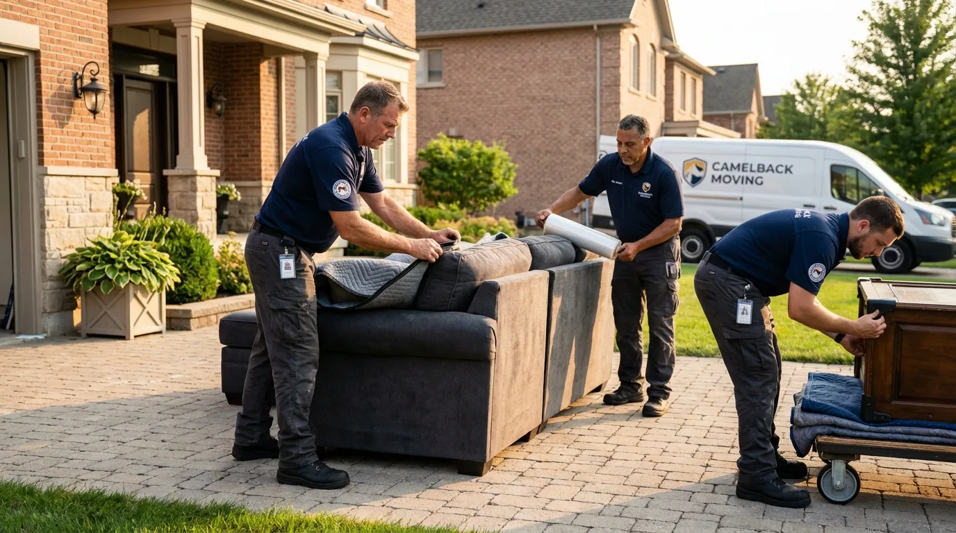Large estate moving crew wrapping furniture in Coweta, OK